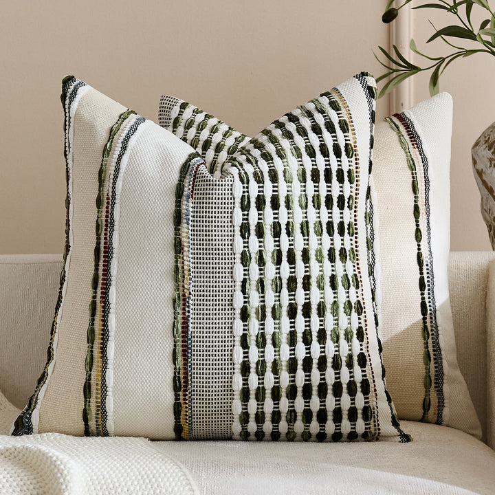 Handwoven Textured Square Throw Pillow Cover with Tufted Loop Stripes