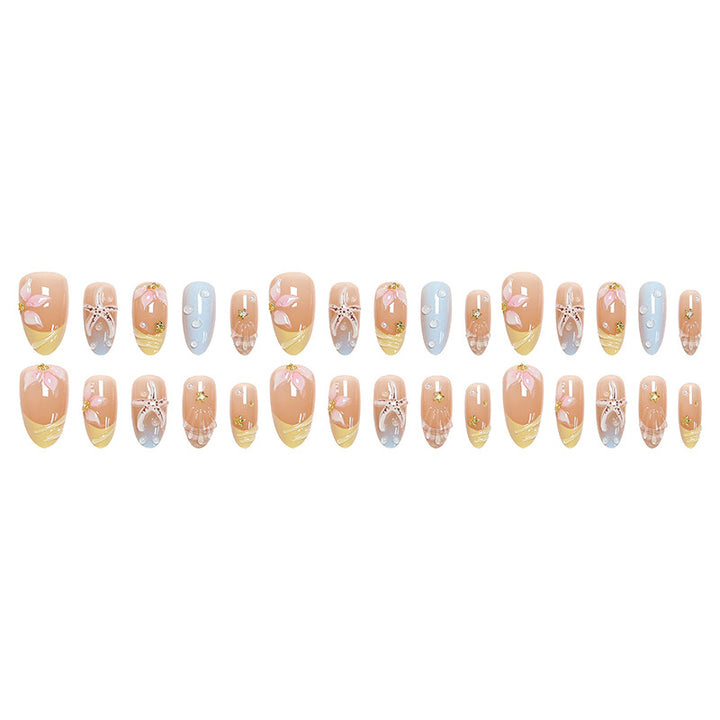 Artificial nail set with floral motifs and glitter accents Kalsten
