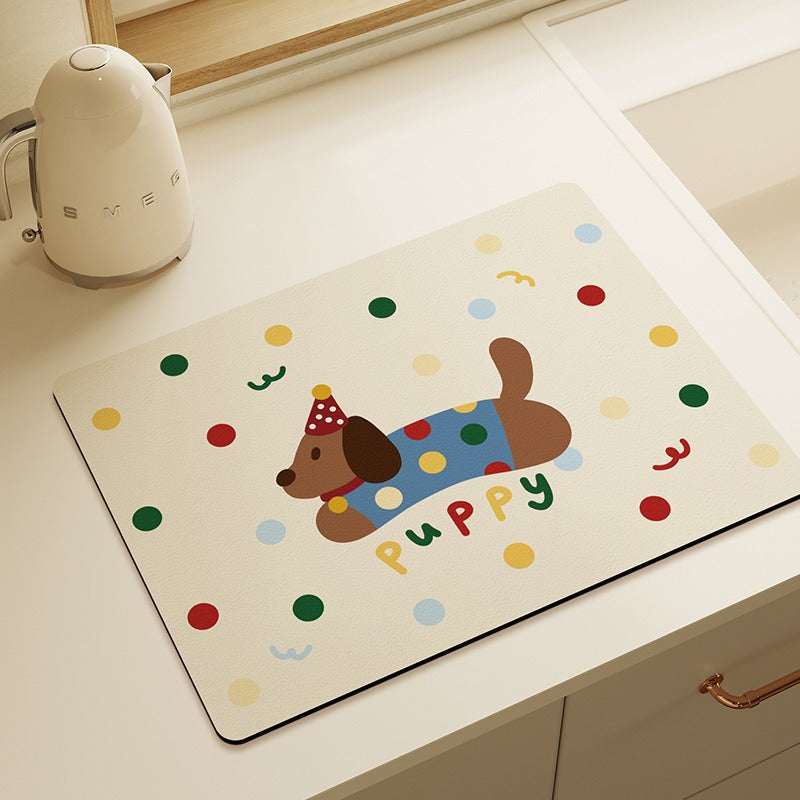 Playful Puppy-Themed Kitchen Mat