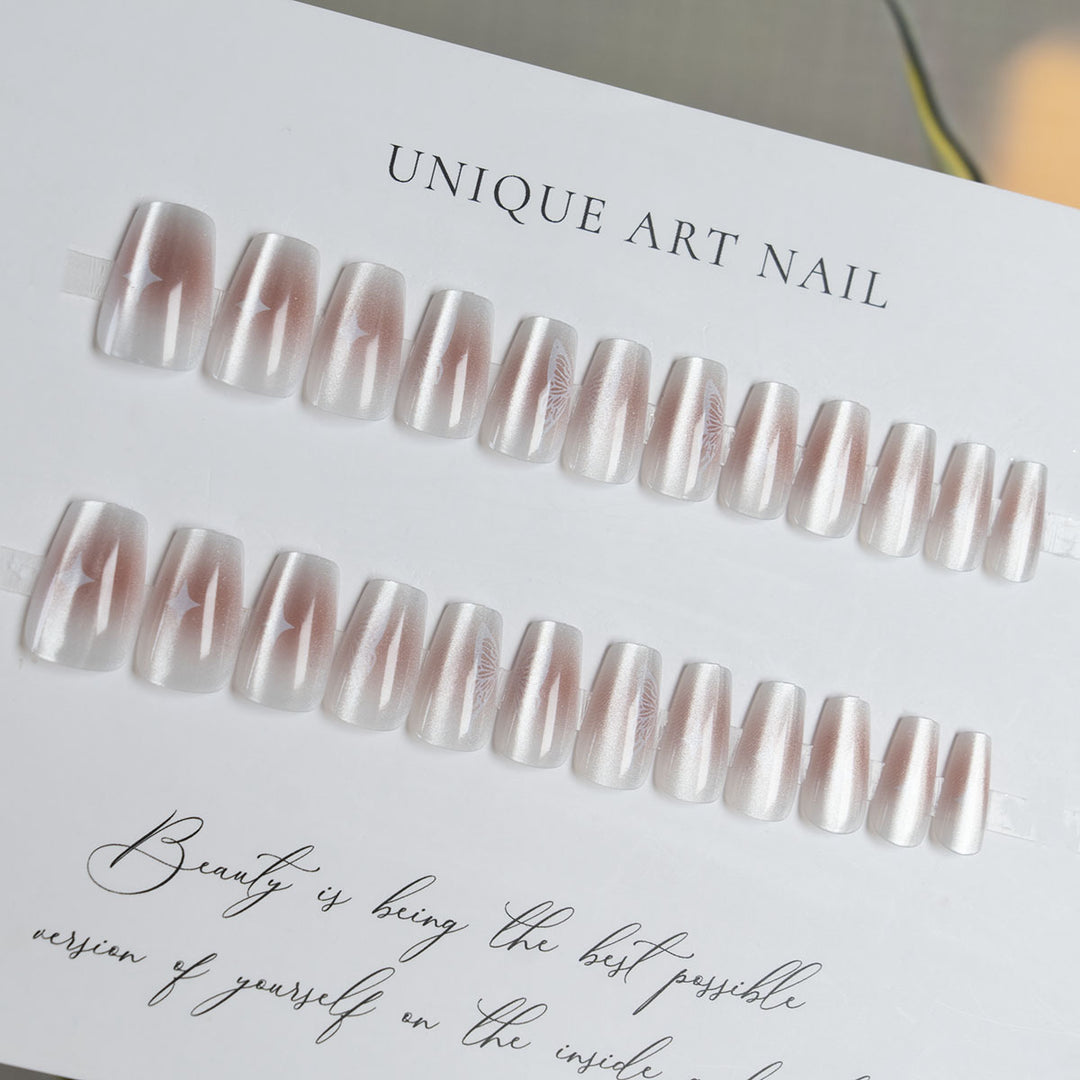 Elegant Butterfly-Design French Tip Press-On Nails