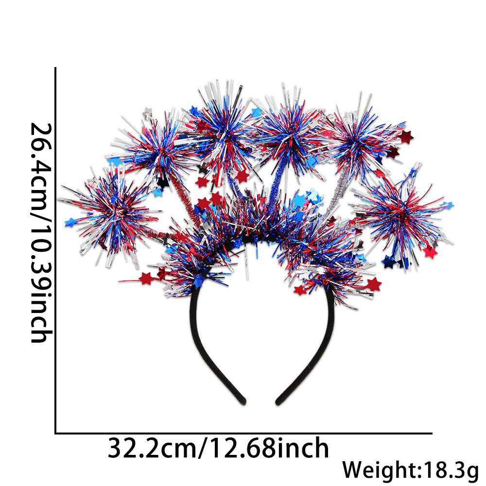 Unisex nan eye-catching party headband with attached pom poms, star tinsel, and small flag pendants Kalsten