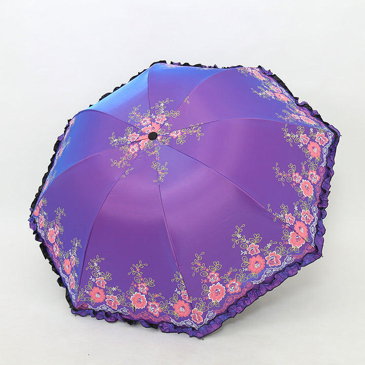Women's Umbrella with Cheerful Floral Print and Wavy Edge Kalsten