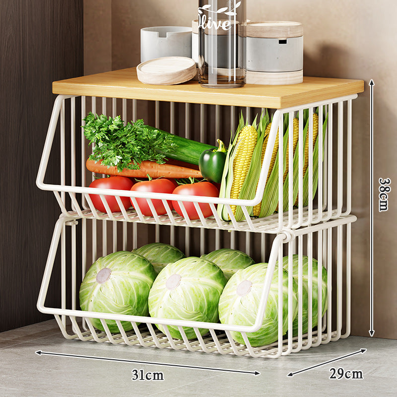 Multi-Tier Rolling Kitchen Pantry Cart with Wood Top and Deep Wire Storage Baskets