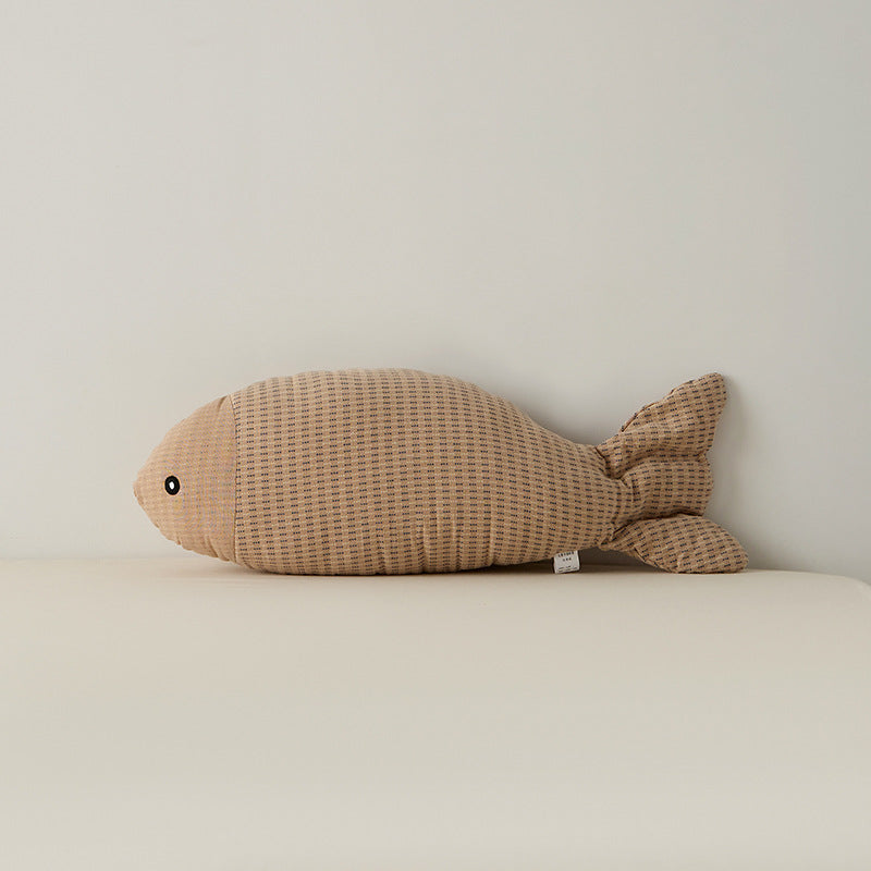 Decorative fish cuddle pillow made of textured cotton blend