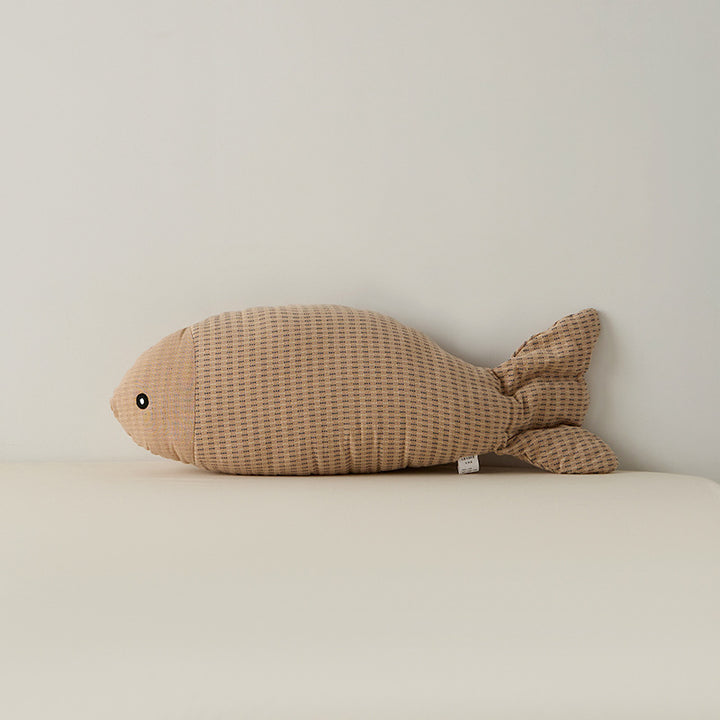 Decorative fish cuddle pillow made of textured cotton blend