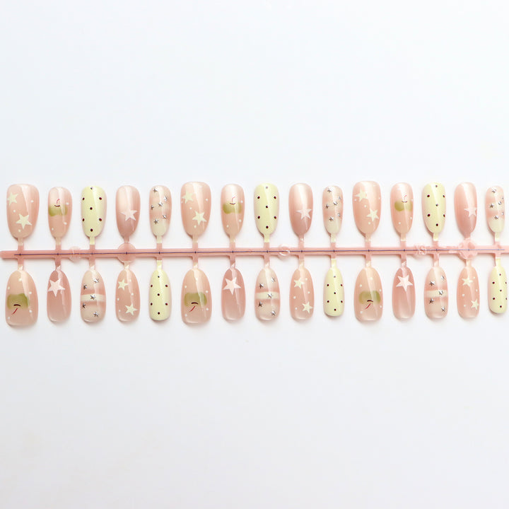 Decorative Press-On Nail Set with Star and Dot Design Kalsten