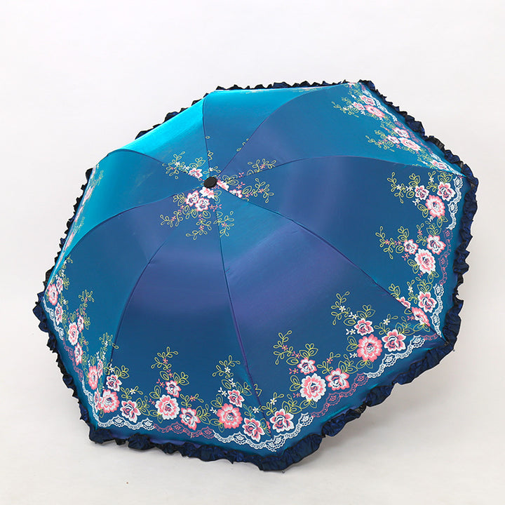 Women's Umbrella with Cheerful Floral Print and Wavy Edge Kalsten