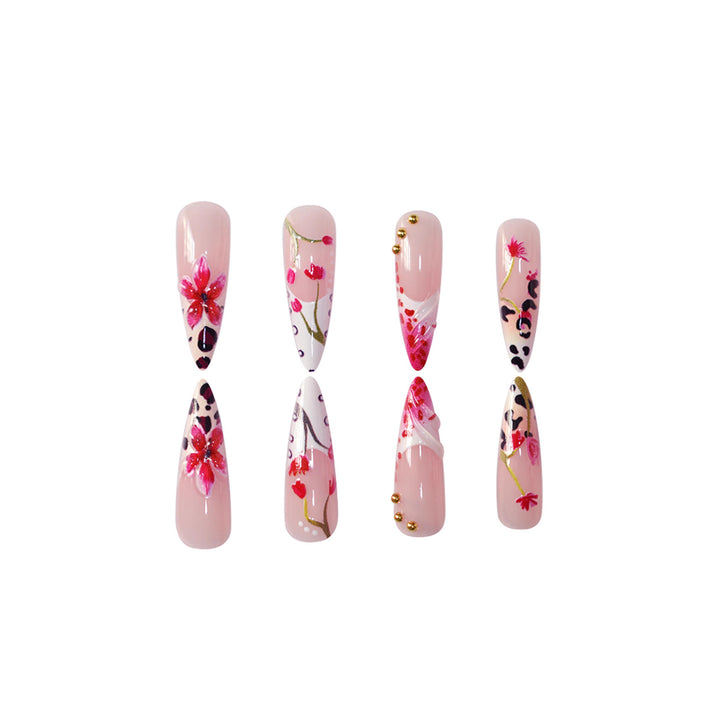 Floral Design Stiletto Press-On Nail Art Kalsten