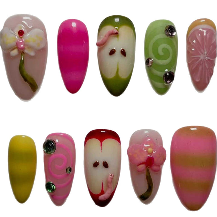 Decorative 3D Floral Press-On Nail Extensions Kalsten