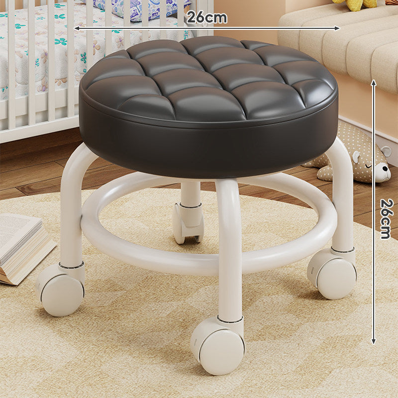 Round Tufted Padded Swivel Stool with Rolling Casters and Circular Footrest