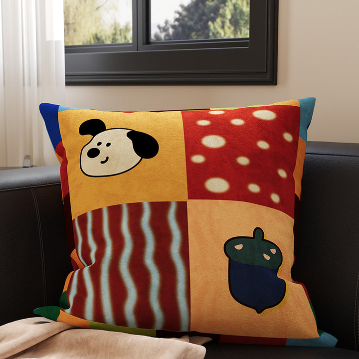 Plush Square Throw Pillow Cover with Happy Kitten Print and Hidden Zipper