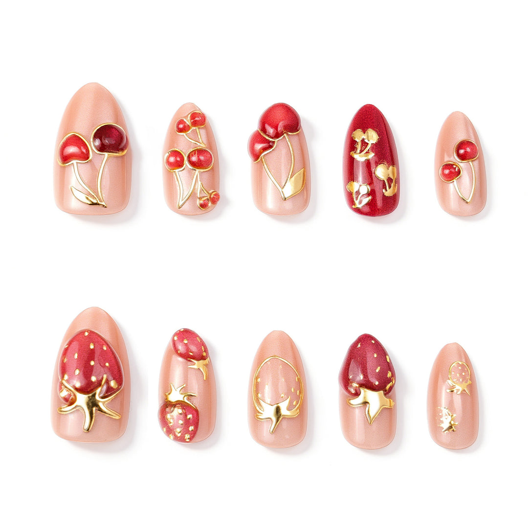 Cherry-Themed Artistic Press-On Nail Set Kalsten