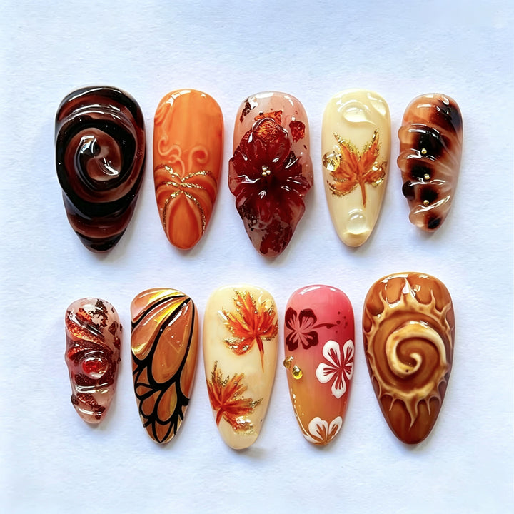 Autumn-Inspired Artistic Press-On Nail Set Kalsten