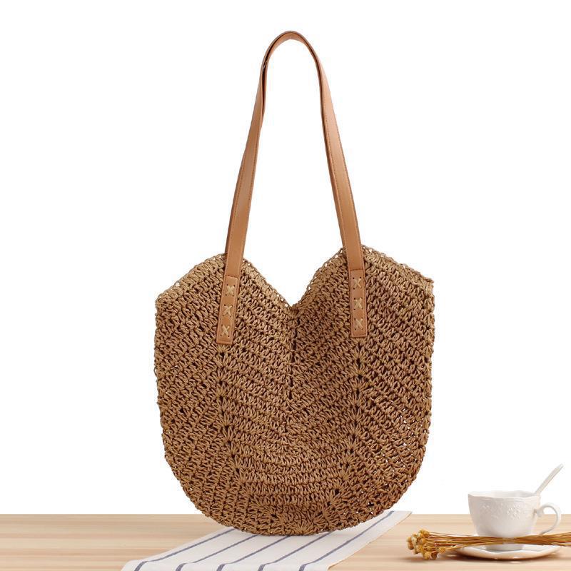 Generous straw shoulder bag with leather handles Kalsten