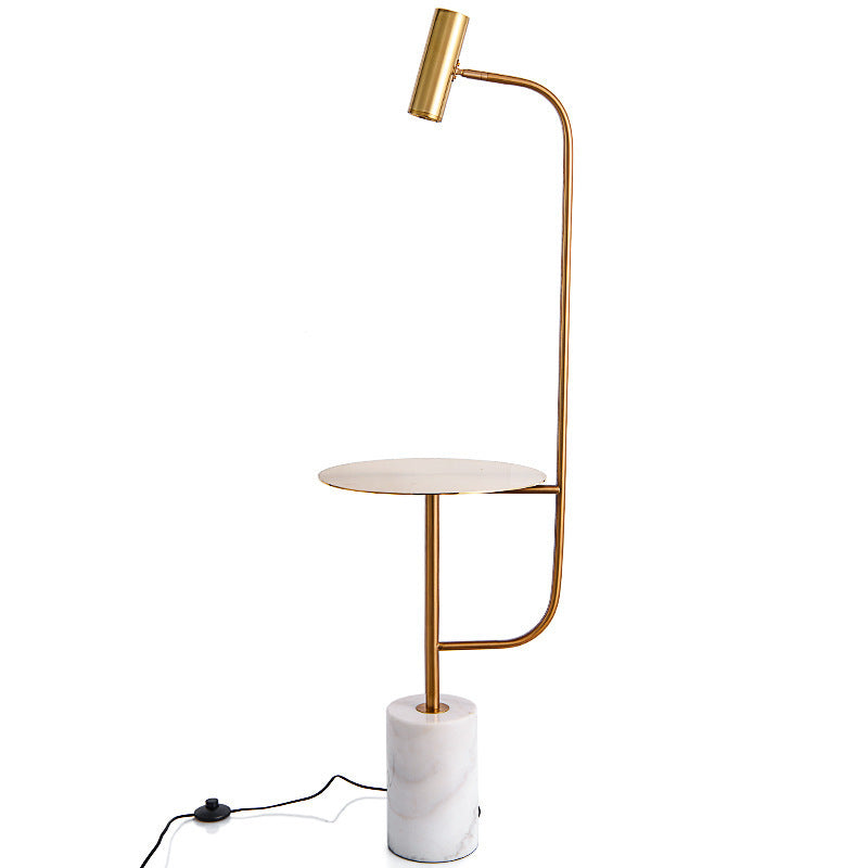 Modern Marble Base Floor Lamp with Integrated Side Table