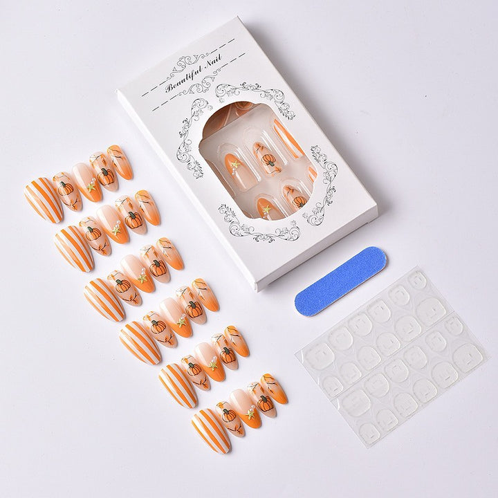 Artificial Nail Set with Autumn Pumpkin and Leaf Designs Kalsten