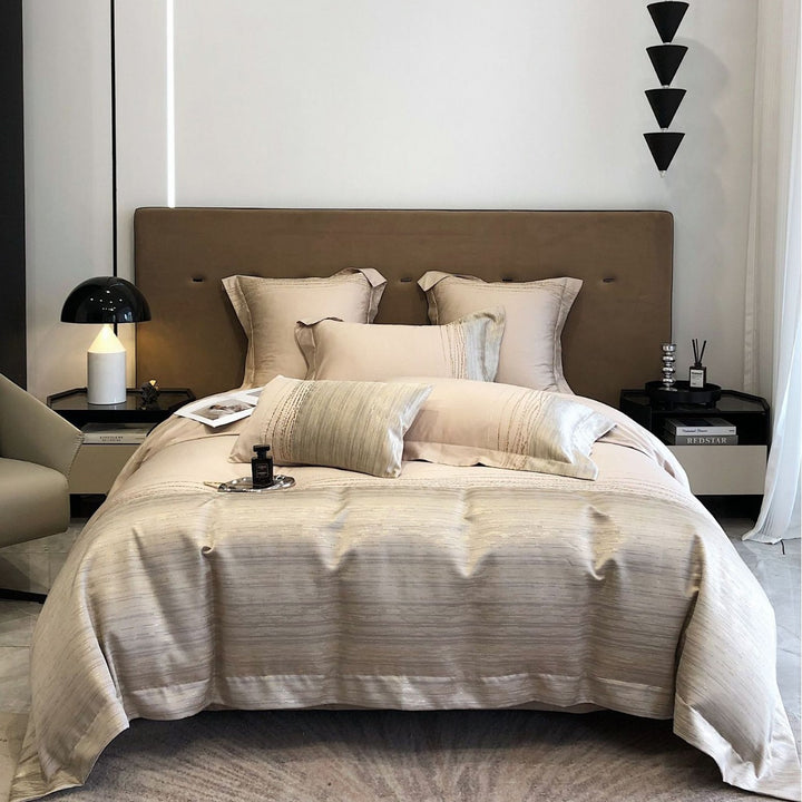 Luxurious satin bedding set with jacquard texture and decorative pillow