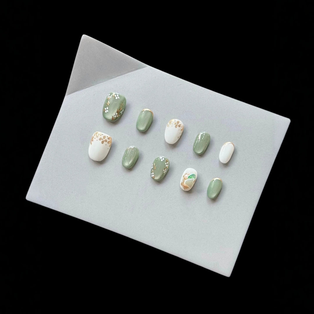 Artistic Floral Glossy Press-On Nail Set