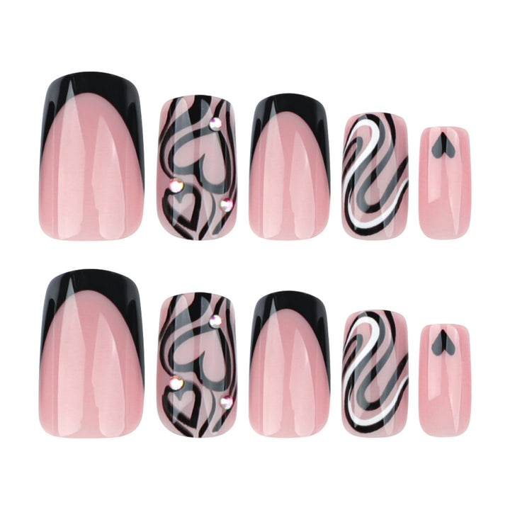 Artful Nail Extensions with Creative Heart and Wave Pattern Kalsten