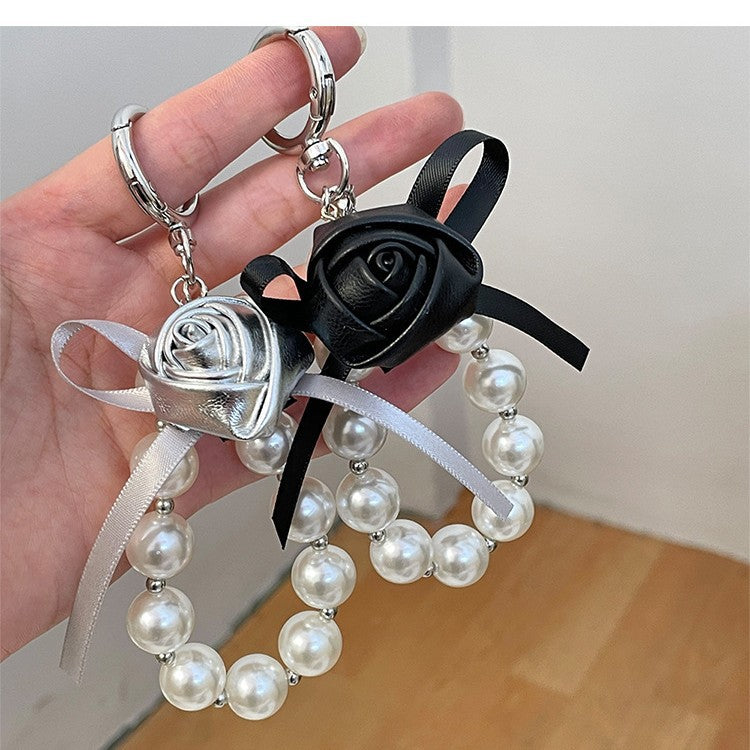 Elegant Pearl and Leather Charm Keychain Kalsten