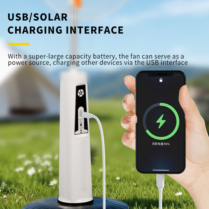 Unisex nan adjustable stand fan with solar panel, brushless motor, USB charging port and LED emergency light Kalsten