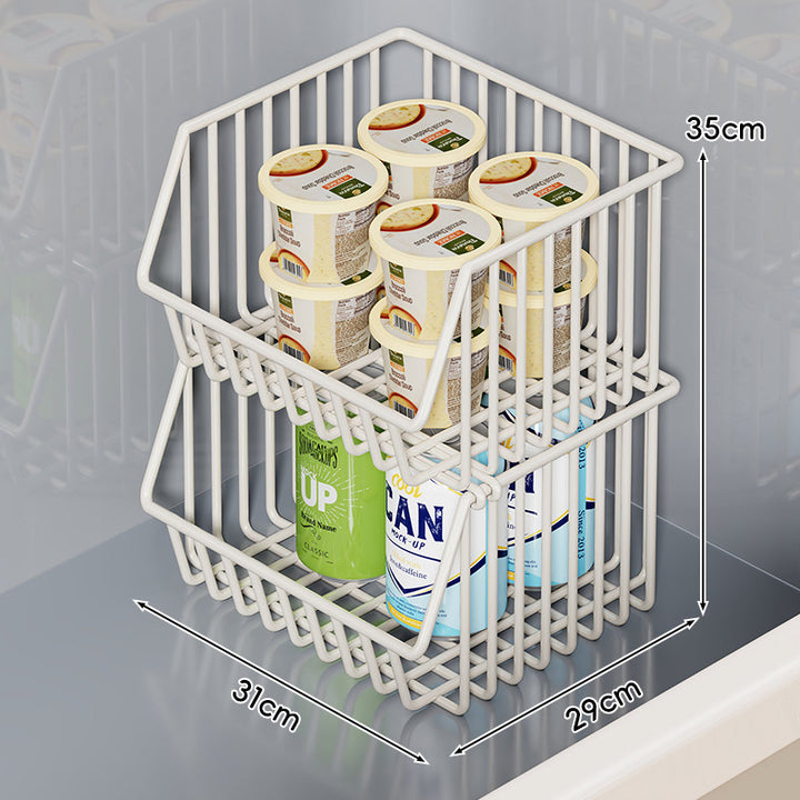Two-Tier Refrigerator Wire Slide-Out Storage Basket Organizer with Stackable Removable Bins