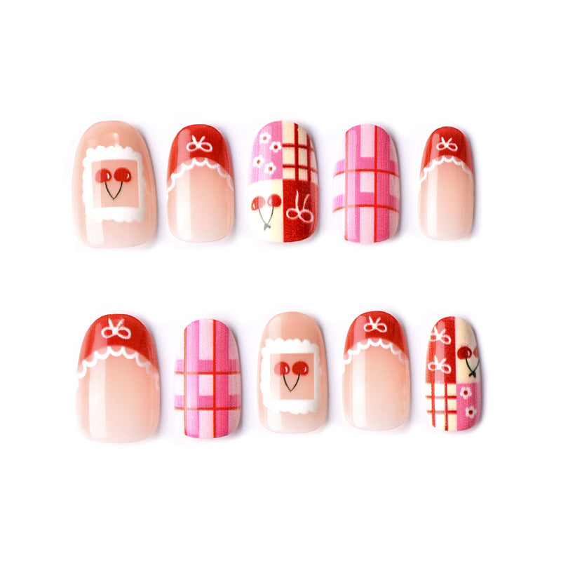 Decorative Cherry Pattern Press-On Nail Art Set