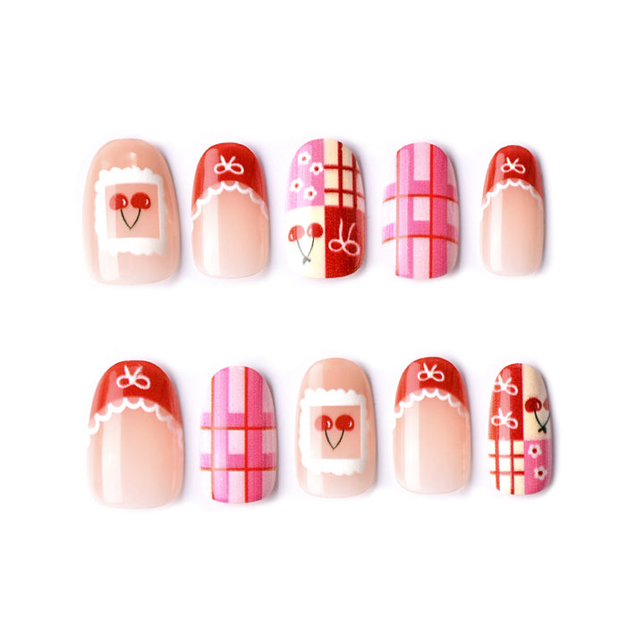 Decorative Cherry Pattern Press-On Nail Art Set