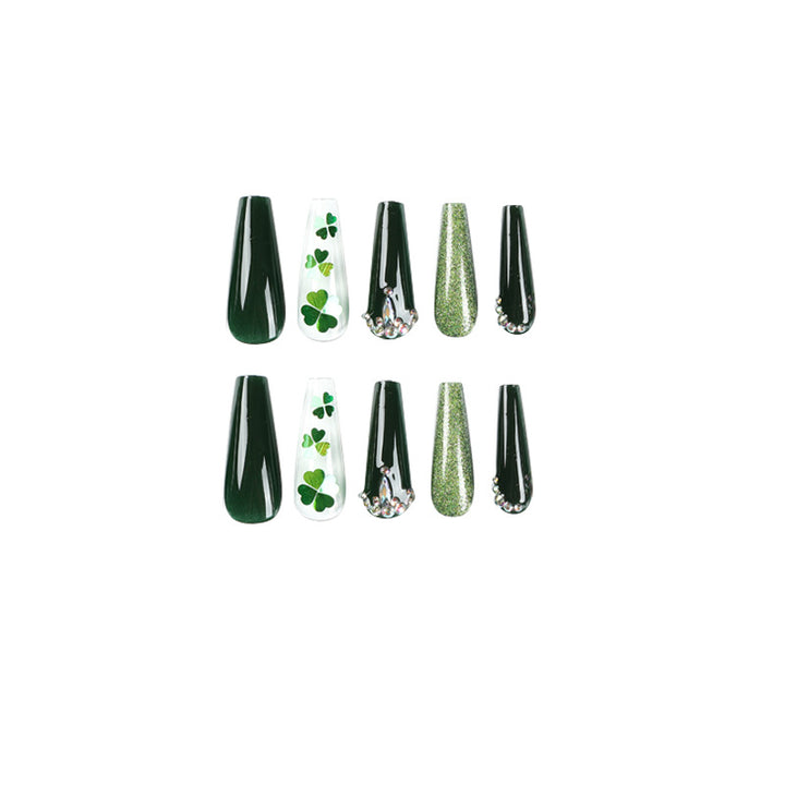 Artificial nail art with clover leaf motifs Kalsten