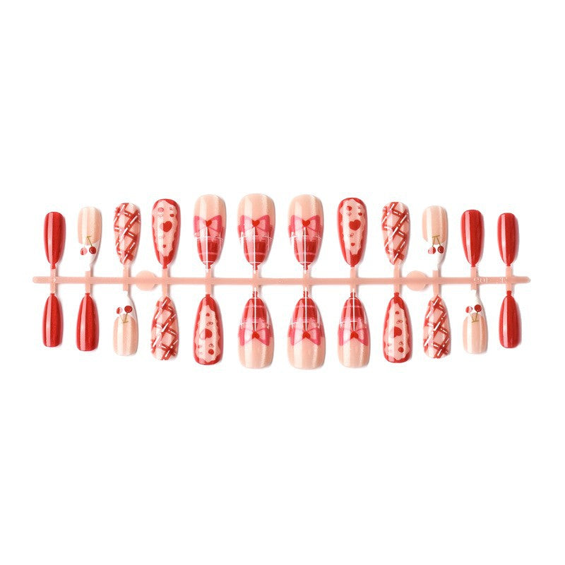Festive Cherry-Themed Press-On Nail Art Set