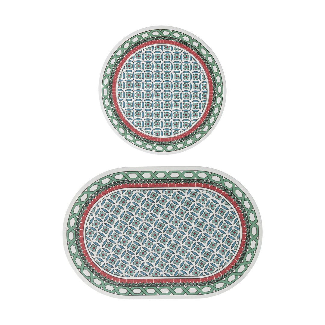 Bath Mat Set with Non-Slip Bottom and Baroque Ornament Pattern