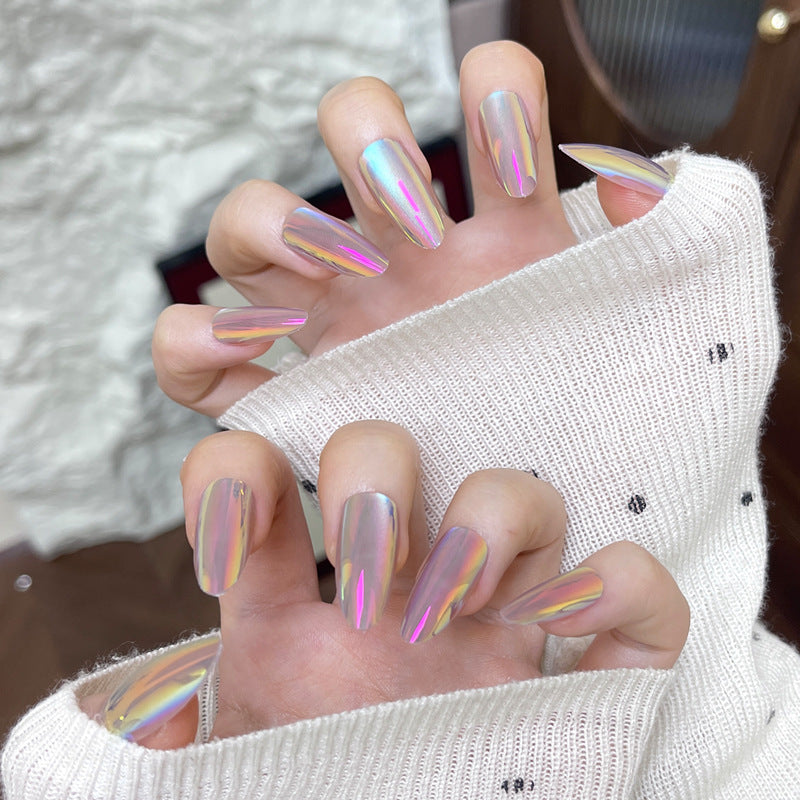Holographic Almond-Shaped Press-On Nails Kalsten
