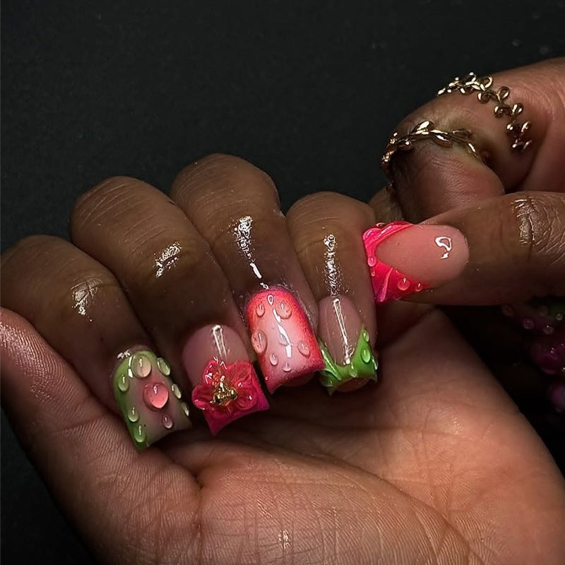 Acrylic nail set with fruity and glittering designs Kalsten