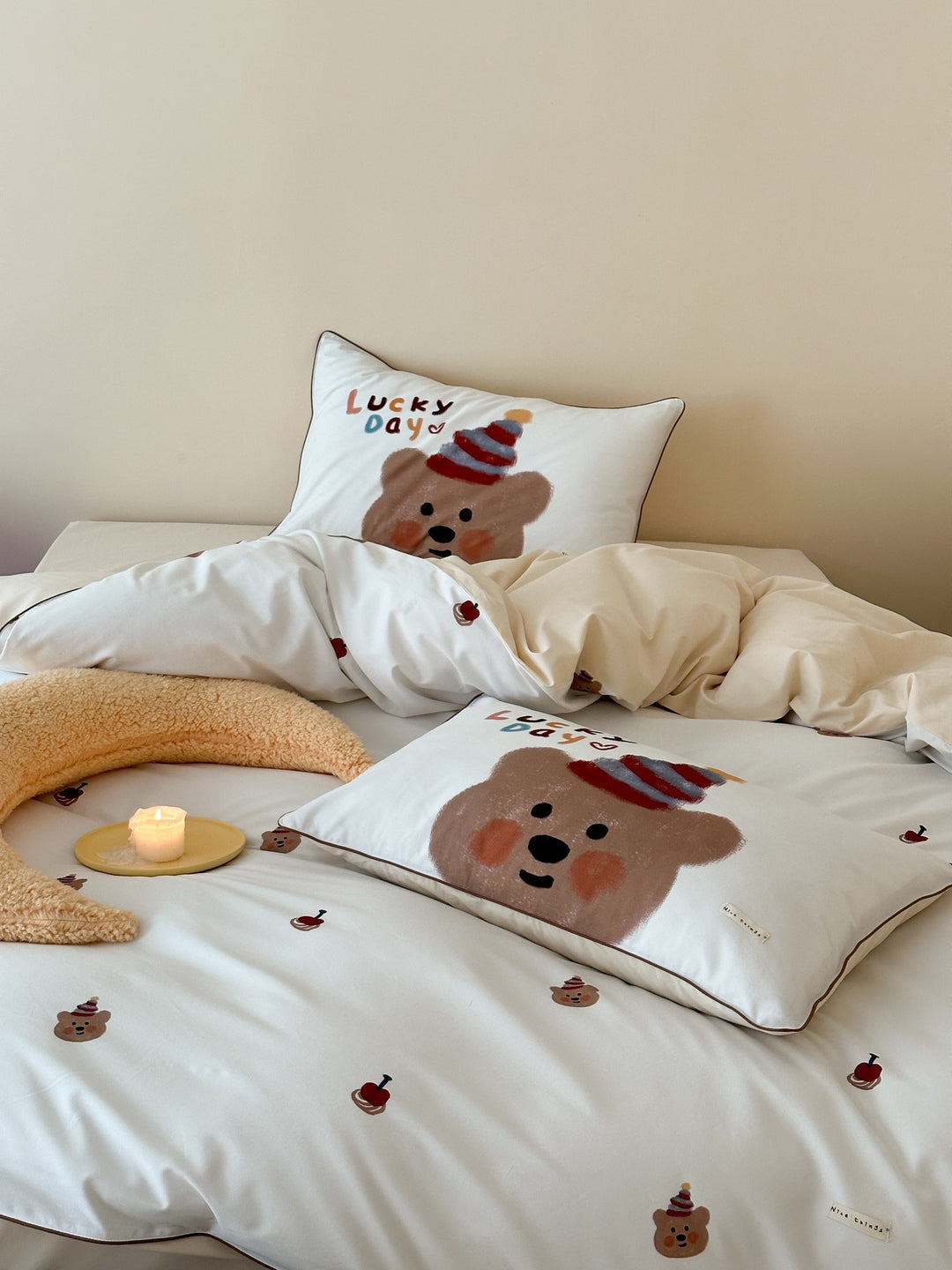 Children's bedding set with panda motif made of cotton satin and lovingly crafted appliqué