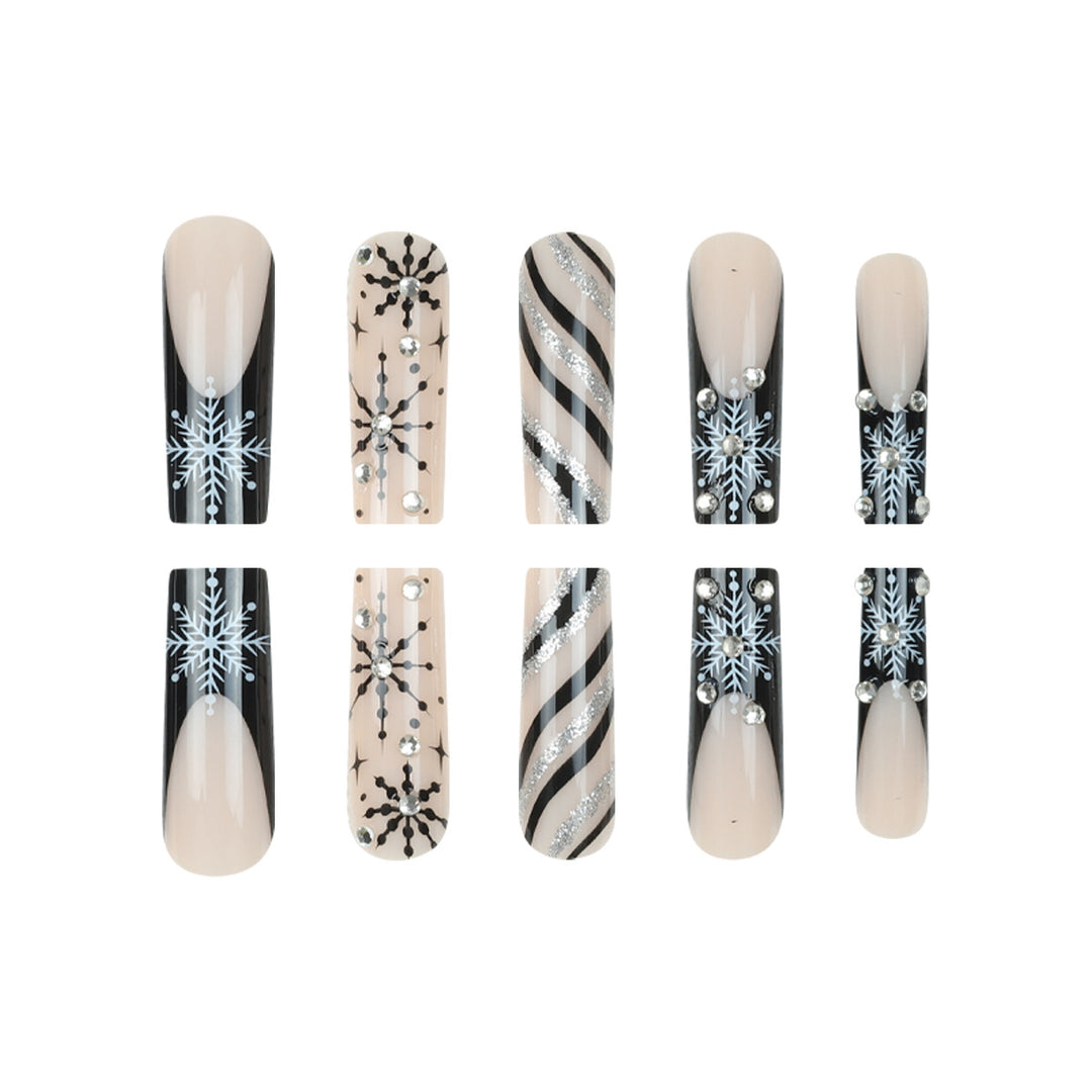 Decorative Press-On Nail Art Set with Snowflake and Glitter Accents Kalsten