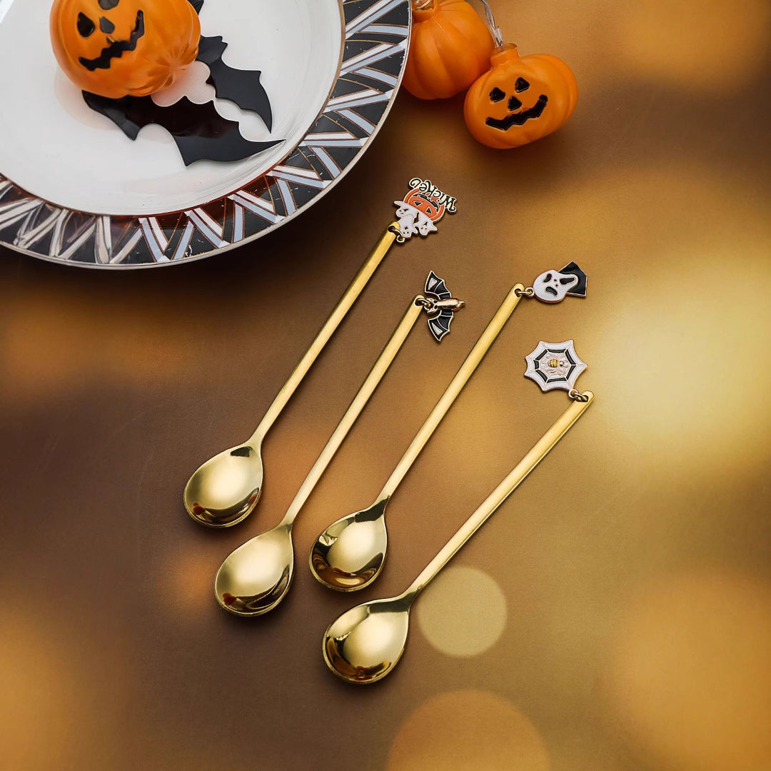 Long Bar Spoon Cocktail Stirring Spoon made of Stainless Steel with Halloween Ghost Design