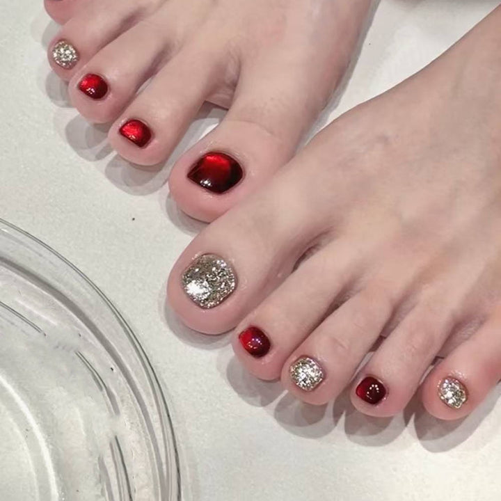 Glittering Rhinestone Pedicure Nail Art