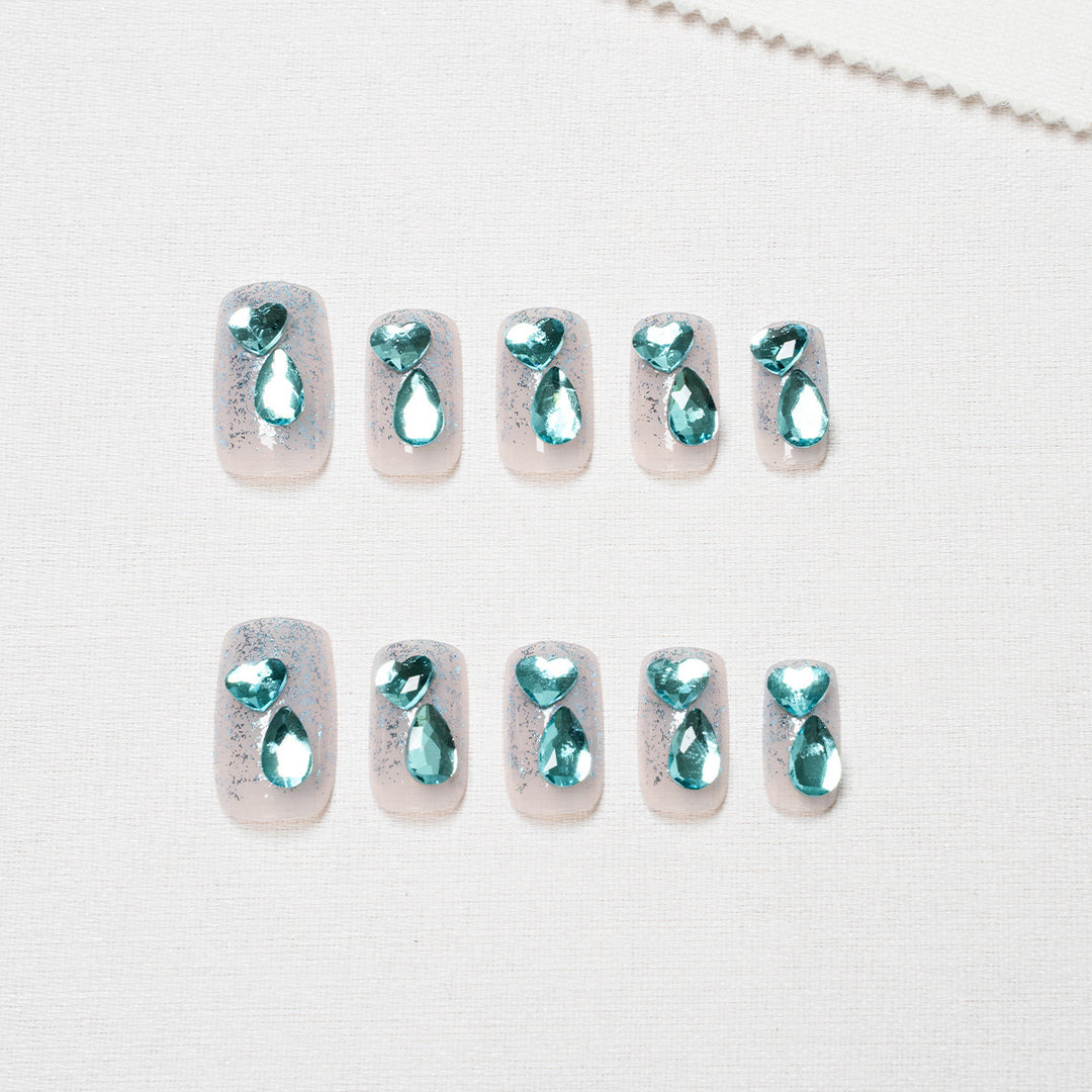 Artistic Press-On Nail Set with Elegant Embellishments