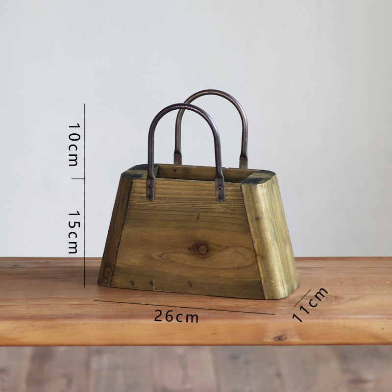 Handcrafted wooden basket with metal handles Kalsten