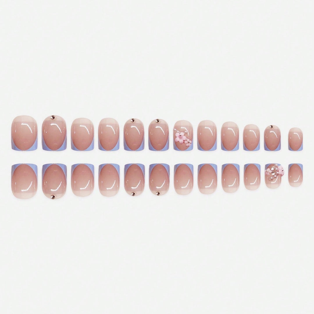 Artistic Press-On Nail Art Set with Floral and Gem Elements Kalsten