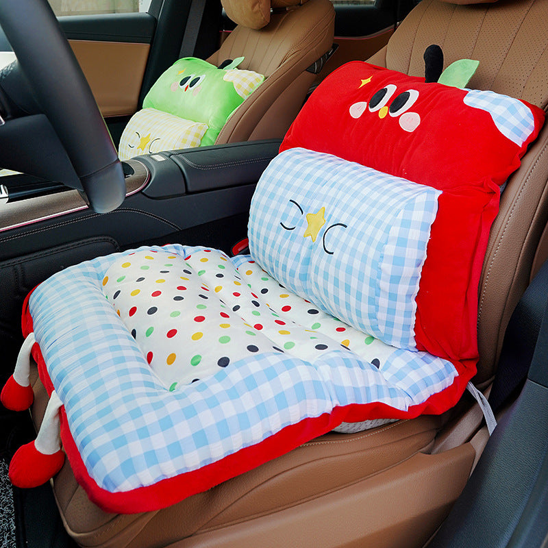 Padded child seat cushion with high backrest and removable neck roll