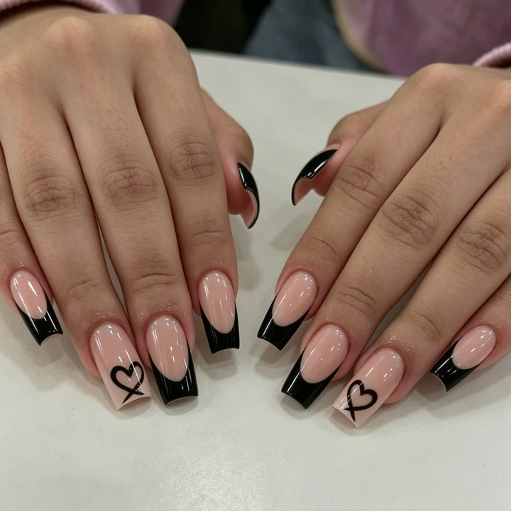 Elegant Heart-Patterned Acrylic Nail Design Kalsten