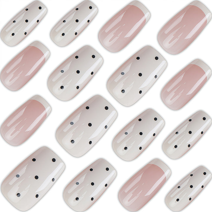 Artistic French Tip Press-On Nails with Polka Dot Design Kalsten
