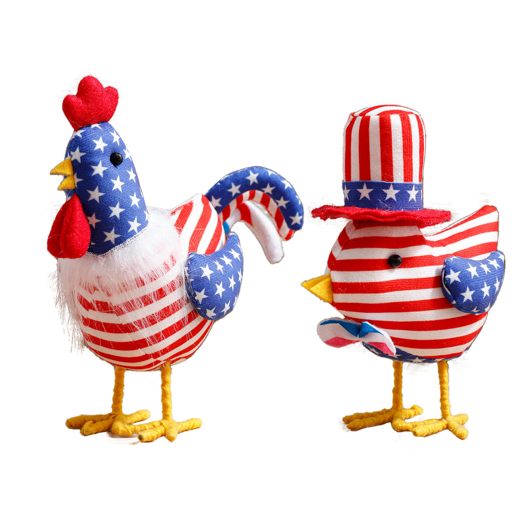 Unisex standing fabric figure rooster with padded stuffing and star stripe pattern Kalsten