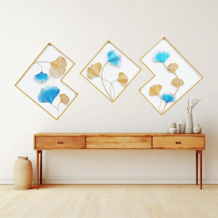 Decorative Metal Wall Art Set with Ginkgo Leaf and Floral Design Kalsten