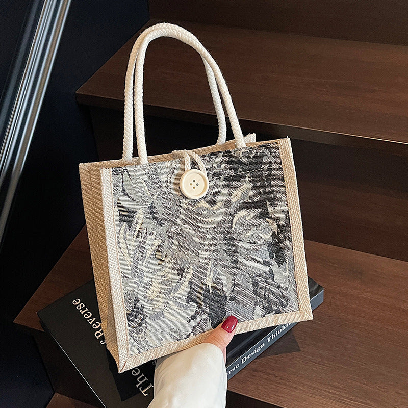 Floral Embroidered Tote Bag