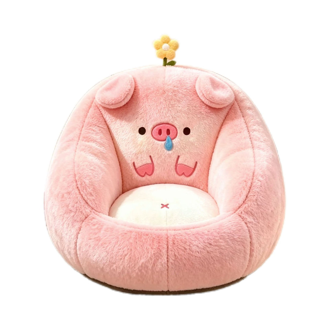 Cozy plush pet armchair with high edge and piglet motif