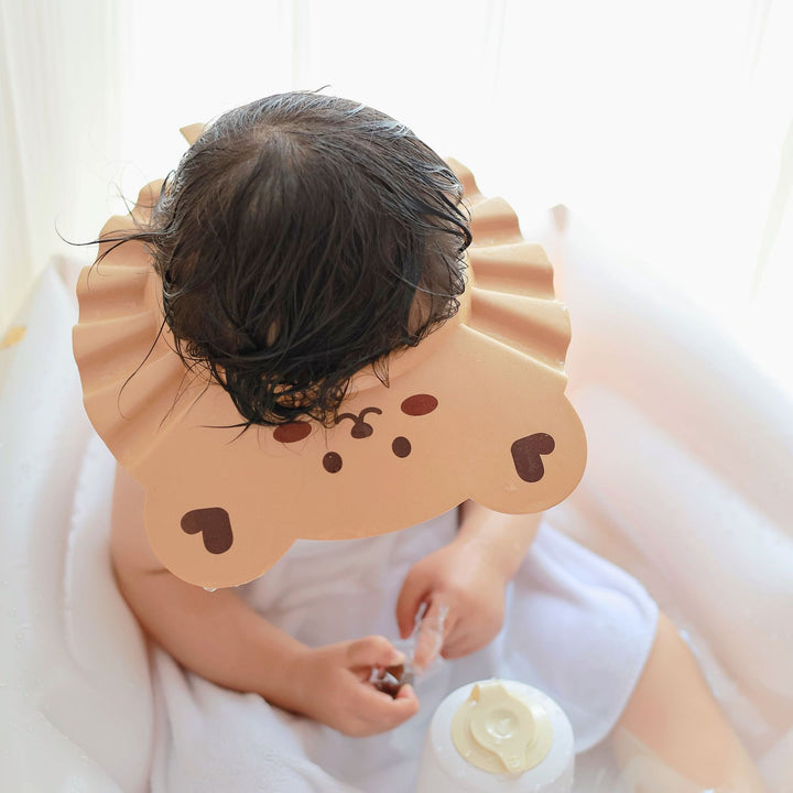 Children's Adjustable Shampoo Shield with Animal Face and Ruffled Brim