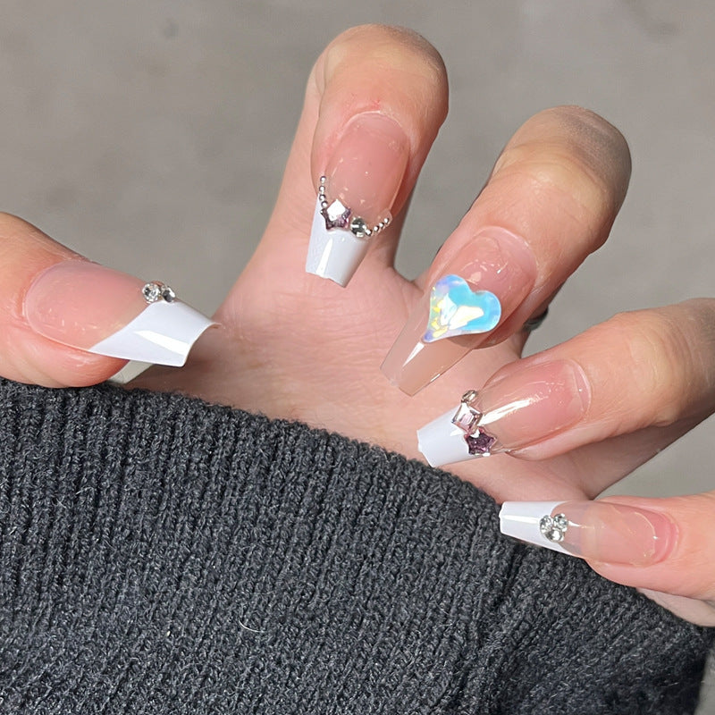 Elegant Press-On Nail Design with Rhinestone Accents Kalsten