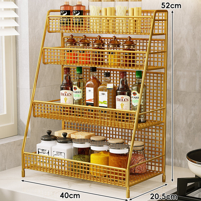 Three-Tier Mesh Countertop Kitchen Organizer Rack for Bottles and Spices